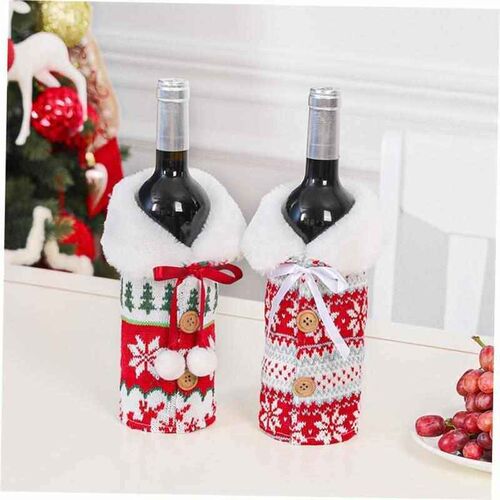 Knitted elk snowflake wine bottle sleeve christmas decoratio