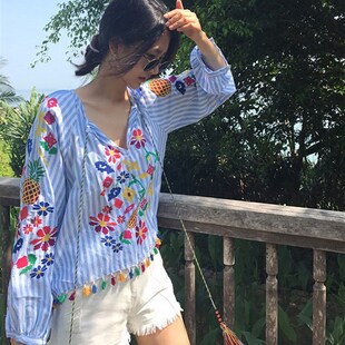 Vintage Embroidery Shirts Women Tunic Summer Clothing Loose