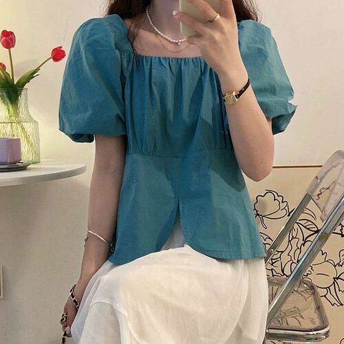 Summer suit womens new design niche square collar shirt + e