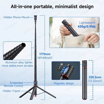 Auto Pop-Up Tripod Portable 70-Inch All-in-one Selfie , Fold