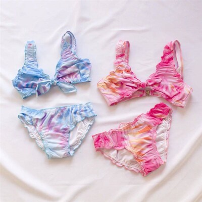 3-8Years Falbala Tie Dye Kids Girls Bandage Bikinis 2024 Gra