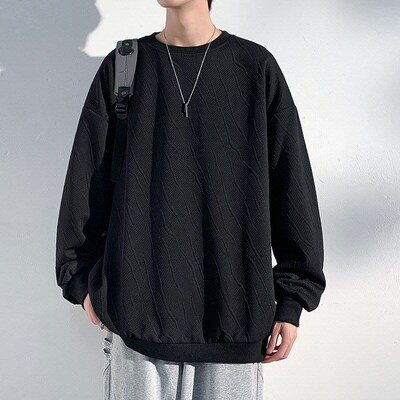 Autumn New Oversized Design Texture Round Neck Pullover Tshi
