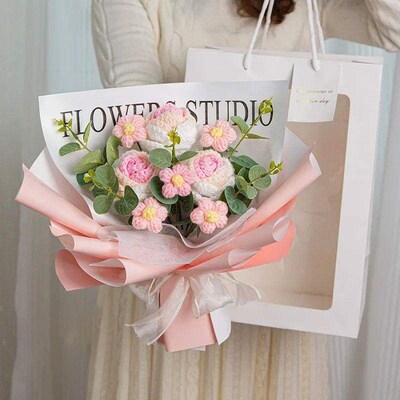 Rose Knitted Flowers Bouquet Crochet Flower Bouquet Graduati