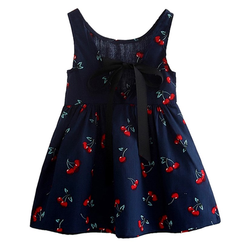 Girls Summer Dresses Kids Cotton O-neck Short Sleeeve Cherry图片