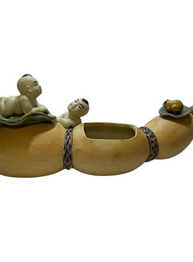 结婚礼品陶瓷莲藕童子多子寓意家居装饰吉祥摆件客厅创意礼品花插