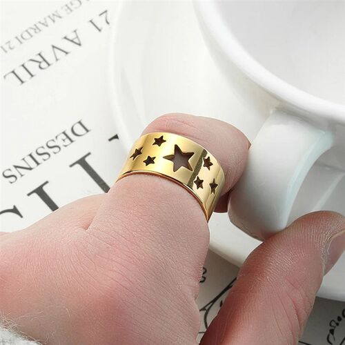 Kinitial April Stainless Steel Star Ring Womens Cutout Ring