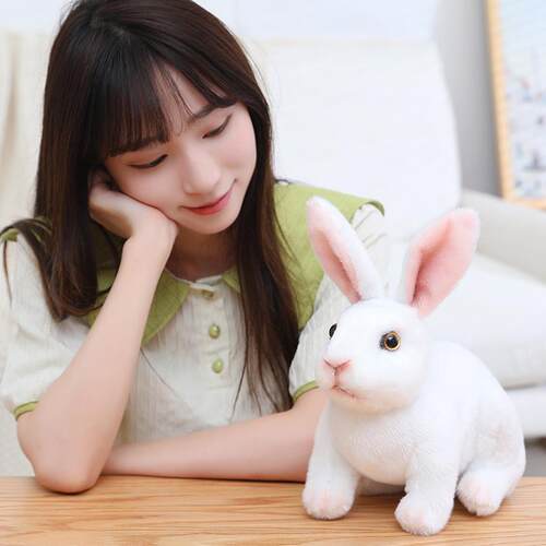 Realistic Cute White Plush Rabbits Lifelike Animal Photo Pro