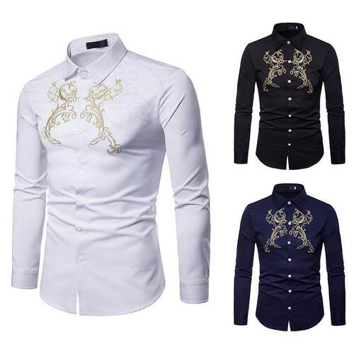 Mens long sleeved shirt Royal Court Style Embroidered Lape