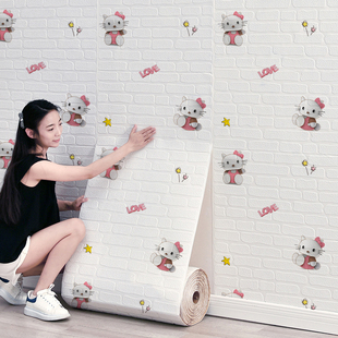 墙纸自粘儿童房3D立体壁纸防水防潮防撞贴纸温馨卧室背景墙自粘