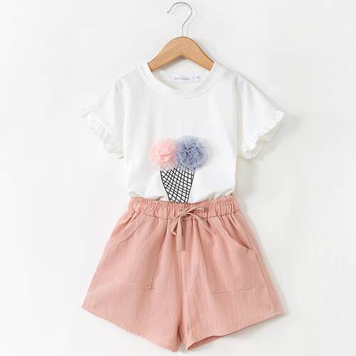 Girls Clothing Sets 2023 Summer Cotton Vest Two-piece Sleeve