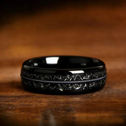 8mm Black Stainless Steel Guitar String Rings for Men With