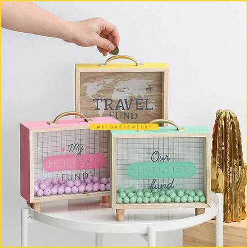Ins Stylish Art Wood Piggy Bank Money Saving Box Bedroom Des