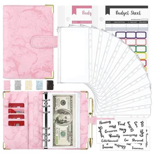 A6 Money Saving Organizer PU Leather Budget Binder Marble No