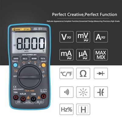 Digital Multimeter AC DC Voltage Current 8000 Counts Portabl