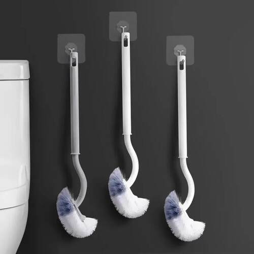 Japanese Long-Handle Toilet Brush, Wall-Mounted S-Shaped Sof