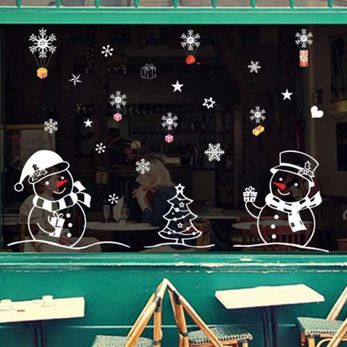 Snowman Happy New Year living room bedroom glass window back