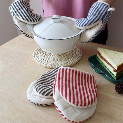 Striped Oven Gloves Hands Insulation Gloves Microwave Non