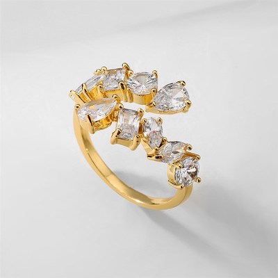 ZAKOL Fashion 3 Layers Irregular Zirconia Open Rings for Wom