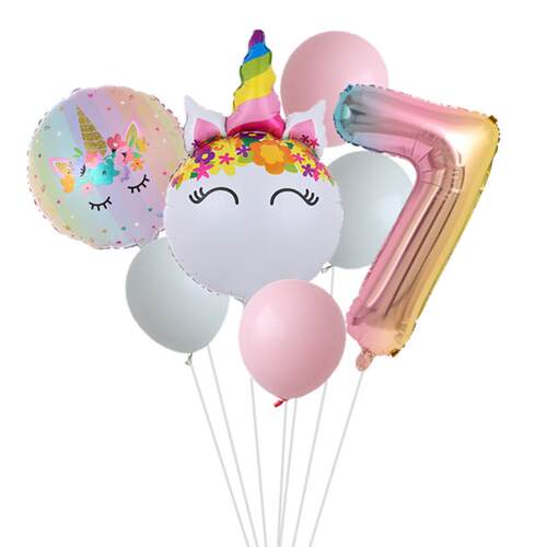 Rainbow Unicorn Balloon Number Foil Globos 1 2 3 4 Years Old