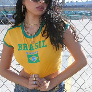 2023 Womens T-shirt Brazil Letter Aesthetic 90s Crop Tops