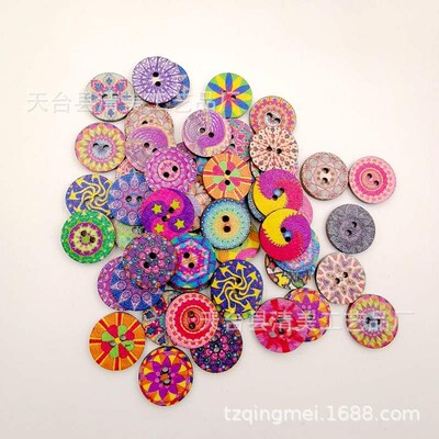 1.5/2/2.5cm printed round buttons, retro printed round wood
