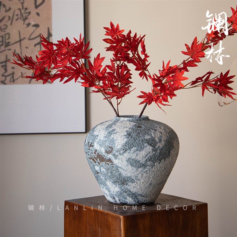 侘寂风中式月球表面粗陶花瓶餐客厅民宿茶室土陶罐插花器装饰摆件,家居饰品,花瓶,淘宝优惠券,粉丝福利购,淘宝优惠卷