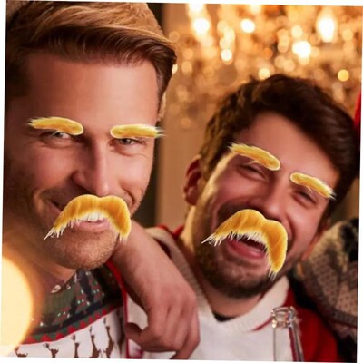 Yellow Mustache and Eyebrows Artificial Beard Fake Eyebrow F