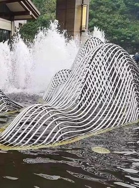 大型不锈钢镂空假山摆件售楼处水景管状切片山形雕塑景观小品定制