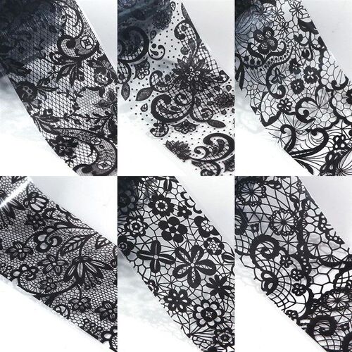 10 Rolls/Box White Black Lace Nail Art Foils Set Nail Transf