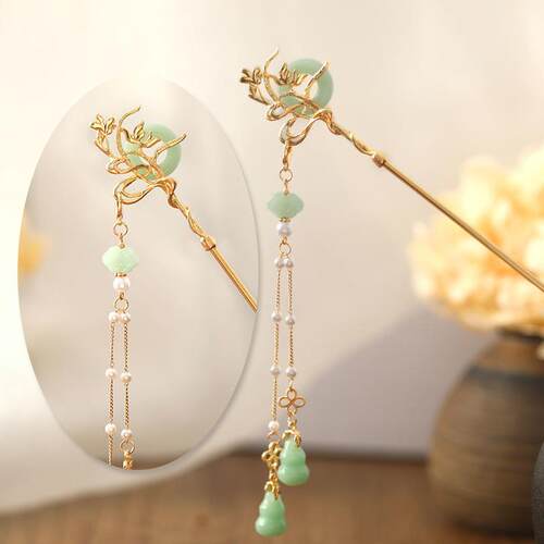 Chinese Style Hanfu Headpiece Women Flower Long Tassel Hairp