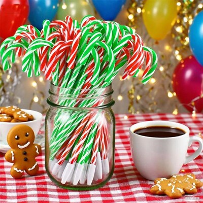 12pcs Plastic Christmas Candy Cane Shaped Ballpoint Pens Hol