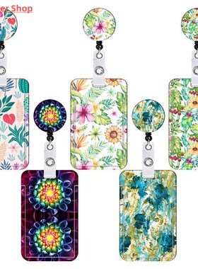Flower Retractable Buckle Card Holder Women Business Badge
