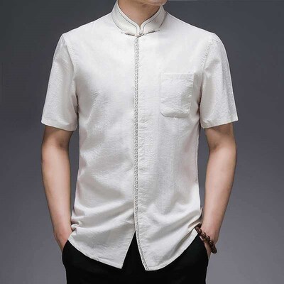 Summer New Arrival Buckle Linen Mens Shirt Fashion Casual R