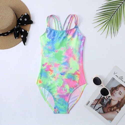 7-16Years Girls Kids Swimsuit Swimwear 2024 Tie Dye Children