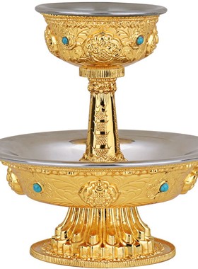 家居用品八吉祥护杯层不锈钢内胆高脚镶宝石镀金装饰桌面摆件杯