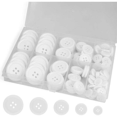 100 resin sewing buttons 4 holes 5 sizes black round mixed
