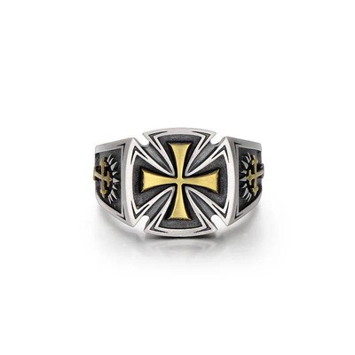 Retro Croix de Guerre Ring For Men Cross Accessories Silver