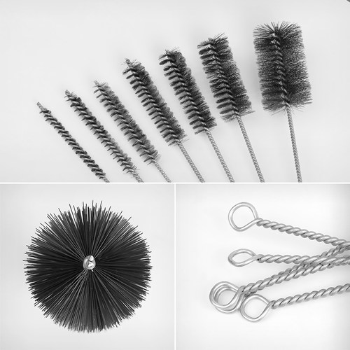 钢丝炉通扫刷圆形管道刷工业清洗铜管刷抛光除锈刷试管刷管刷长柄