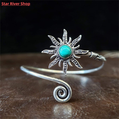 Turquoise Inlaid Light Scattering Sun Bracelet Swirl Shape T