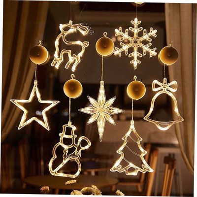 Christmas LED Light Snowflake Santa Hanging Sucker Lamp Wind