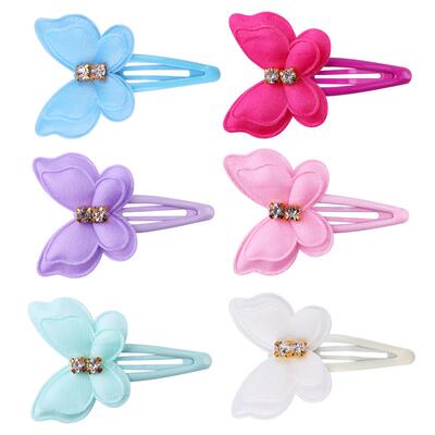6pcs Childrens summer butterfly hair clip, rhinestone drip