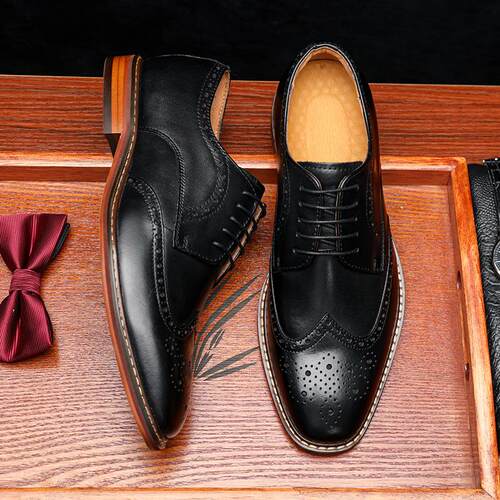 Brogue Carved Mens Dress Shoes Leather Business Derby Shoes