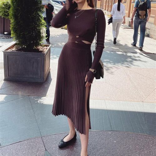 Tossy New White Knit Two Piece Women Sets Fall Ribbed Crop T