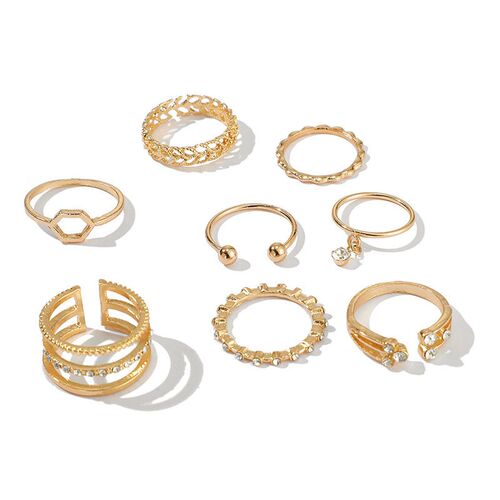 8pcs/ Set Ring Rhinestone Open Index Finger Joint Tail Geome