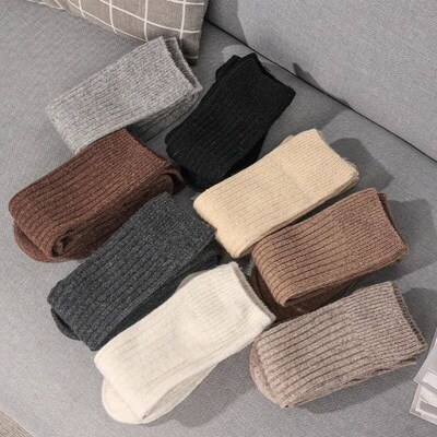 Women Long Socks Cashmere Women Boot Solid Wool Thigh Stocki