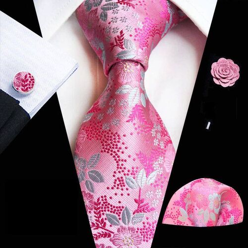 Floral Pink Ties Set For Men Wedding Party Neck Tie Set Hand
