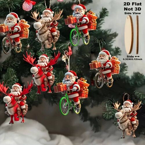 8/16/24Pcs Christmas Wooden Bicycle Santa Claus 2D Flat Wood