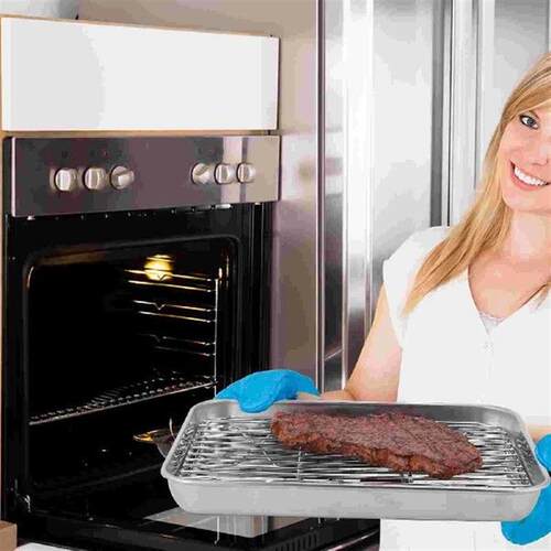 2 Pieces/Set Rectangular Baking Tray Stainless Steel Baking