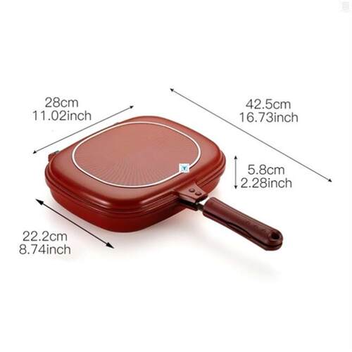 28cm Double Side Grill Fry Pan Cookware Stainless Steel