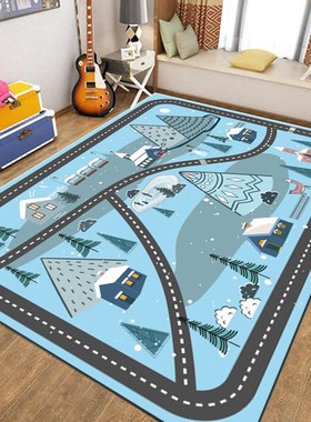 城市交通地垫卡通公路地毯儿童汽车轨道爬行地垫幼儿园早教游戏毯